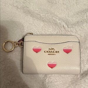 Coach Cream Card Holder with Pink Heart Accents